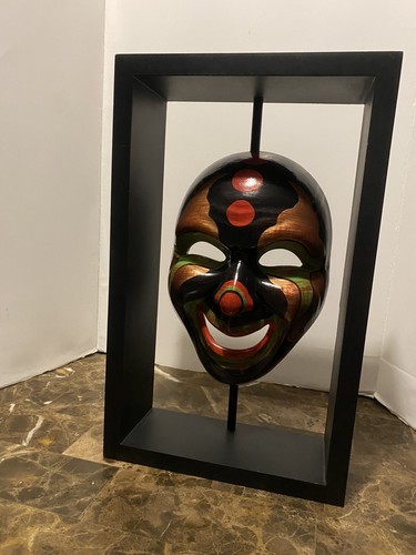 Vintage Mardi Gras Mask Clown Art Decor Framed Shadow Box Floating Unique 15.5” - Picture 8 of 12