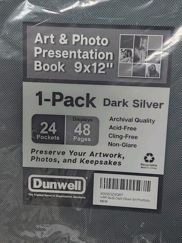 Dunwell 9" x 12" Art & Photo Presentation Book 1 Pack Dark Silver - 24 Pockets - Picture 2 of 4