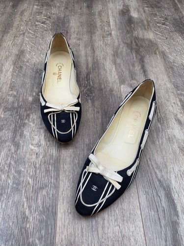 chanel cream and black flats