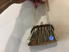 NOS NWT 1960S SMALL WHITING DAVIS USA GOLD METAL MESH EVENING HANDBAG PURSE