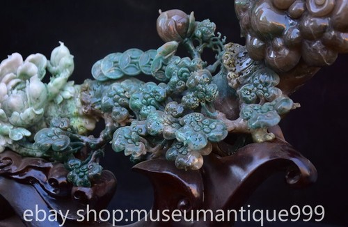 15.2" Chinese Natural Dushan Jade Carving Coin Ru Yi Wealth Statue Sculpture - 第 20/24 張圖片
