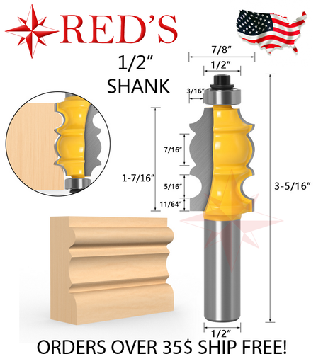 REDS Y80808-8 - 10 Piece Decorative Molding Router Bit SET 1/2" Shank - Picture 6 of 11