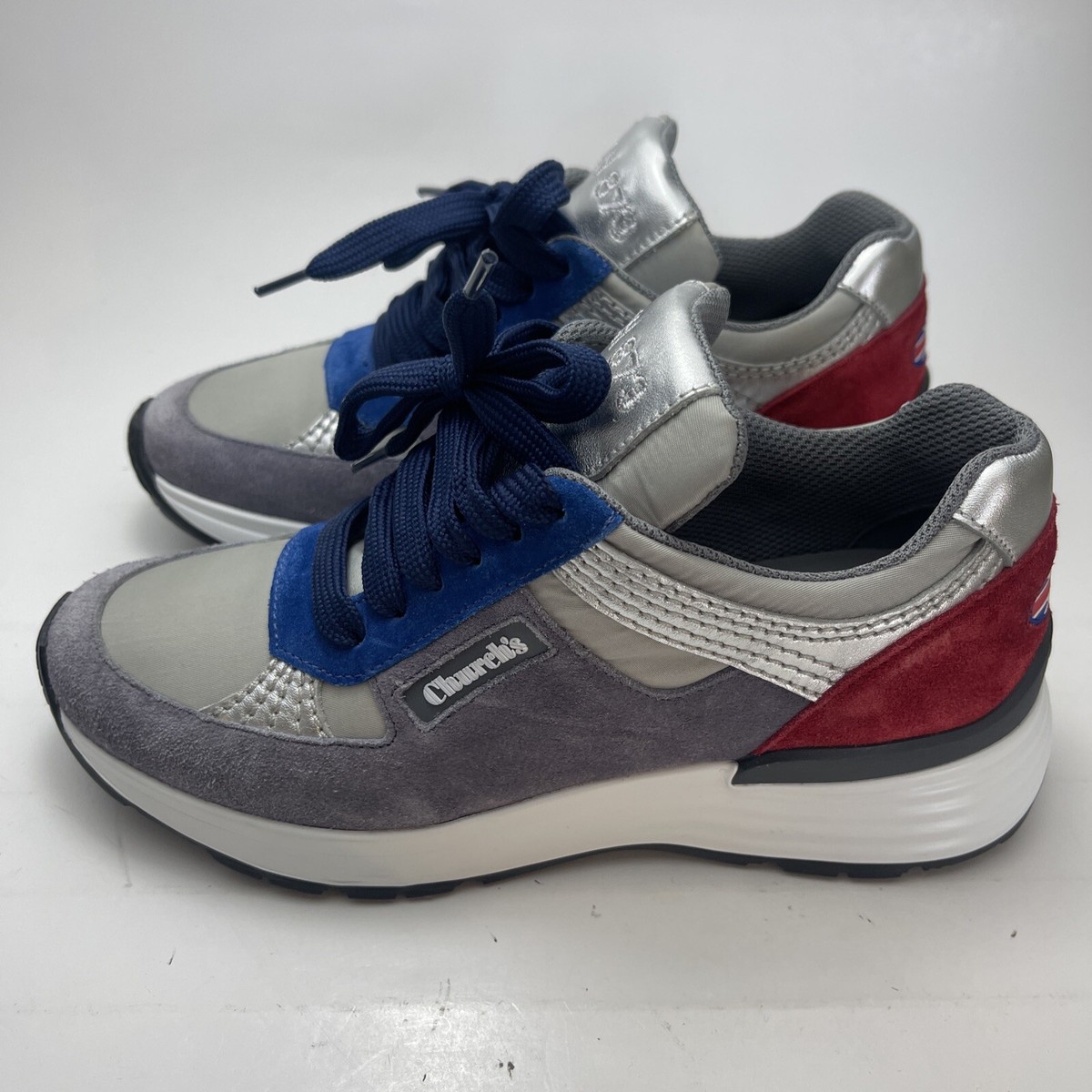 CHURCH'S CH873 gray burgundy suede tech mesh sneakers 34 EURO