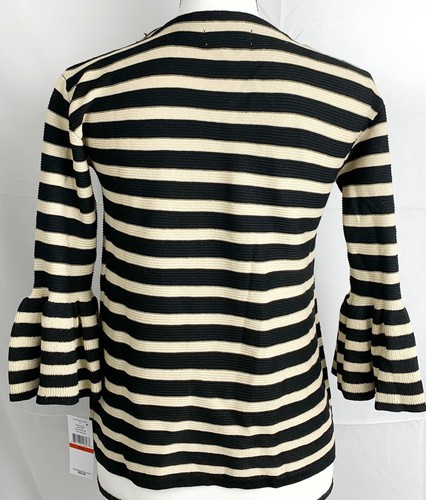 John Paul Richard Petite Striped Bell-Sleeve Top, Size PXS, Beige/Black - Picture 3 of 5