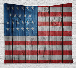  USA  Flag on Wood Penal Tapestry Wall  Hanging for Living  