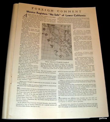 BAJA MEXICO 1931 REJECTS SALE TO THE UNITED STATES FEATURE & MAP SENATOR ASHURST