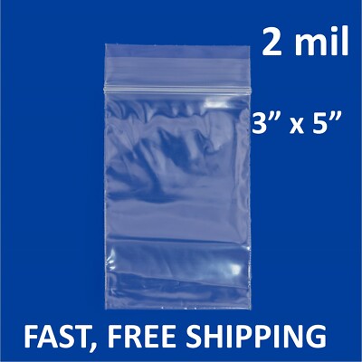 3''x 5'' CLEAR 2 MIL ZIP SEAL BAGS POLY PLASTIC RECLOSABLE LOCK MINI SMALL BAGGIES