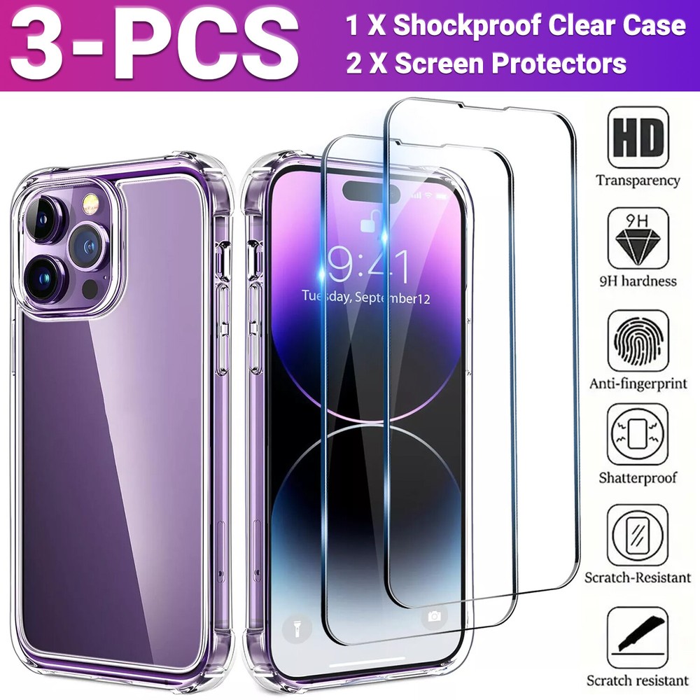 For iPhone 16 15 14 13 12 11 Pro Max X XS XR Clear Case Glass Screen Protectors