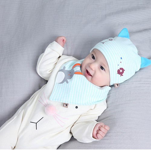 2-teiliges/Set heißer Verkauf Neugeborene Mütze Lätzchen neu Baby Junge Mädchen Mütze Kleinkind süß Kaninchen Erbsen - Bild 5 von 7