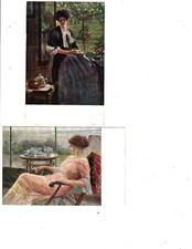 (2) Cartoline d'artista - Ulisse Caputo e Gino Piccioni - Donna che prende il tè