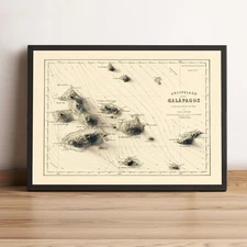 Galapagos Map, Galapagos 2D Relief Map, Ecuador Vintage Map - 2D Flat Print