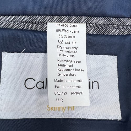 Calvin Klein Suit Jacket Blazer Wool Stretch Sport Coat Blue Mens 44R Skinny Fit - Picture 9 of 12