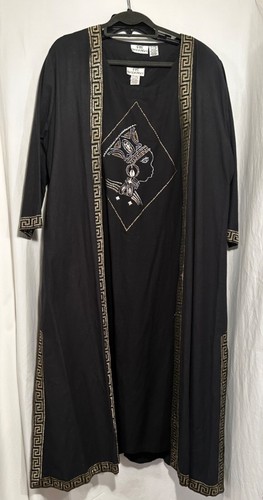 WOMENS ONE SIZE BLACK GOLD 2 PIECE SHERMARKE KAFTAN PULLOVER DRESS