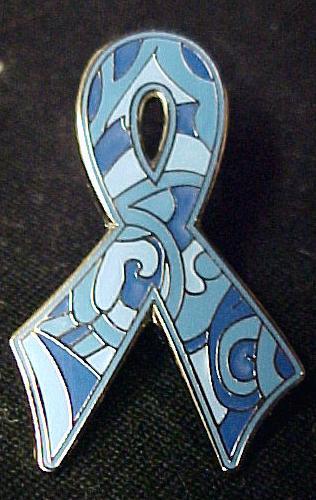 Blue Camo Paisley Silver Trim Cancer Ribbon Colon Prostate Lapel Pin Tac New - Picture 4 of 6
