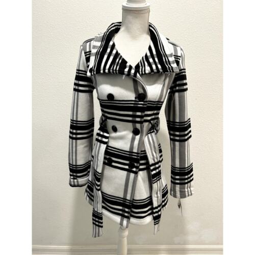 BCX JUNIORS BELTED DOUBLE-BREASTE WHITEBLACK SIZE XS NEW B31 - Picture 2 of 10