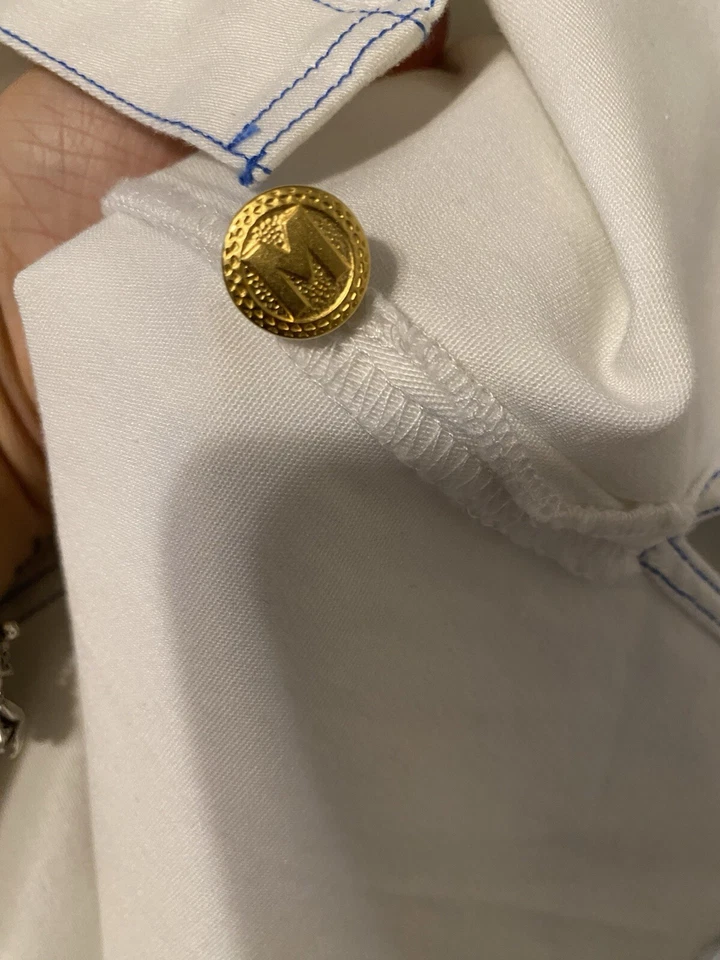 Chaqueta Jeans Bob Mackie Usable Art Morning Glory Bordada M Blanco Azul Foto 4 de 4