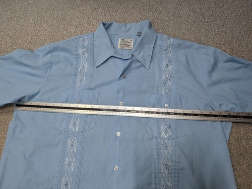 Haband Vintage Men's Blue Guayabera Cuban Panama Embroidered Button Shirt 2XL - Picture 8 of 10
