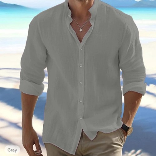 Mens Linen Shirt Long Sleeve Casual Button Down Cotton Summer Beach Top 2025 - Picture 12 of 29