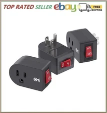 3 Pack Grounded Outlet With ON Off Switch Single Plug In Power Button Black NEW