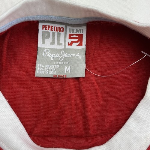 Pepe Jeans Shirt Adult Medium T-Shirt Short Sleeve Red White London Stripes NEW - Picture 3 of 10