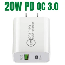 For iPhone 12 11 Pro 8 Samsung 20W PD QC3.0 USBc Fast Wall Charger Power Adapter