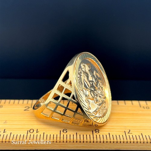 ANELLO CLASSICO ORO GIALLO 9ct PIENO San Giorgio misura SOVRANA moneta cacciatore draghi - Foto 3 di 12