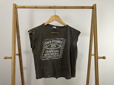 VTG 70s Jack Daniel's Tennessee Whiskey Sun Faded Thrashed Cropped T-Shirt M