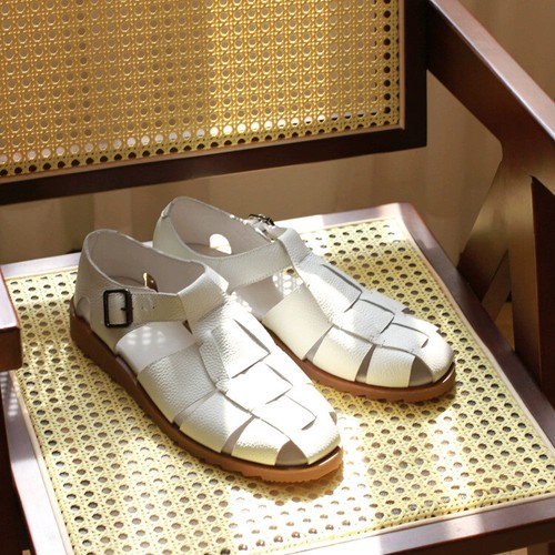 Retro Roman Style Closed Toe Sandals Buckle Real Leather Knit Mens Shoes Summer - Picture 17 of 22