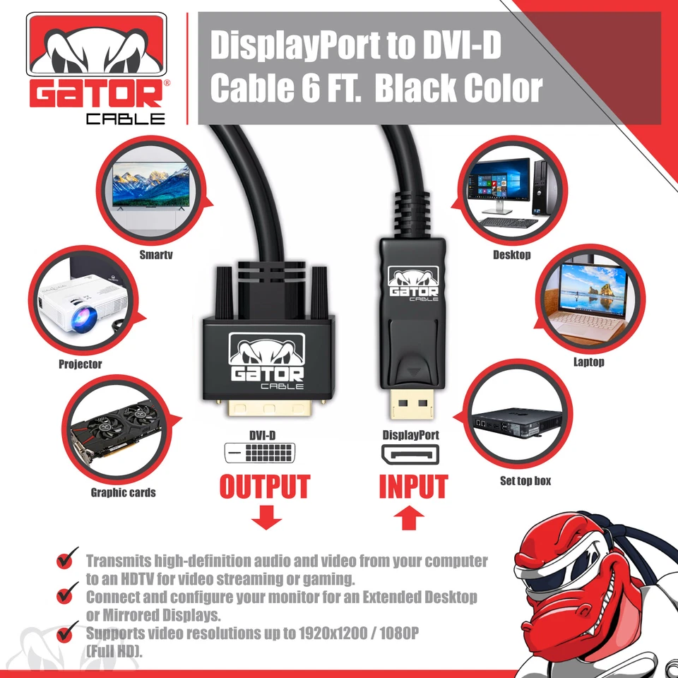 Adaptador de cable de video DisplayPort a DVI-D 24+1 de doble enlace 1080P HD enchapado en oro PC Foto 3 de 4