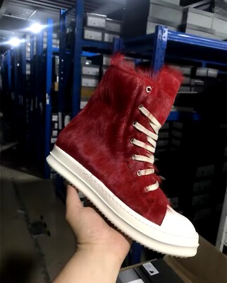 Size 7 Rick Owens Porterville Fur  High Top Sneaker Red