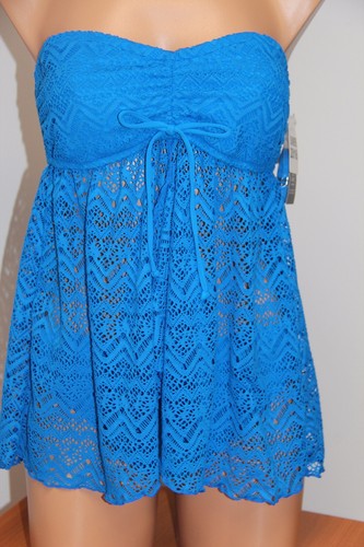 INC International Concepts Swimsuit Tankini Bikini 2pc set Sz 10 Blue Crochet - Picture 4 of 6