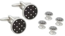 David Van Hagen Mens Polka Dot Dress Studs and Cufflinks Set - Black/Silver