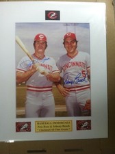 Autograph Pete Rose, Johnny Bench 8x10 color photo matted to 11x14 w/coa