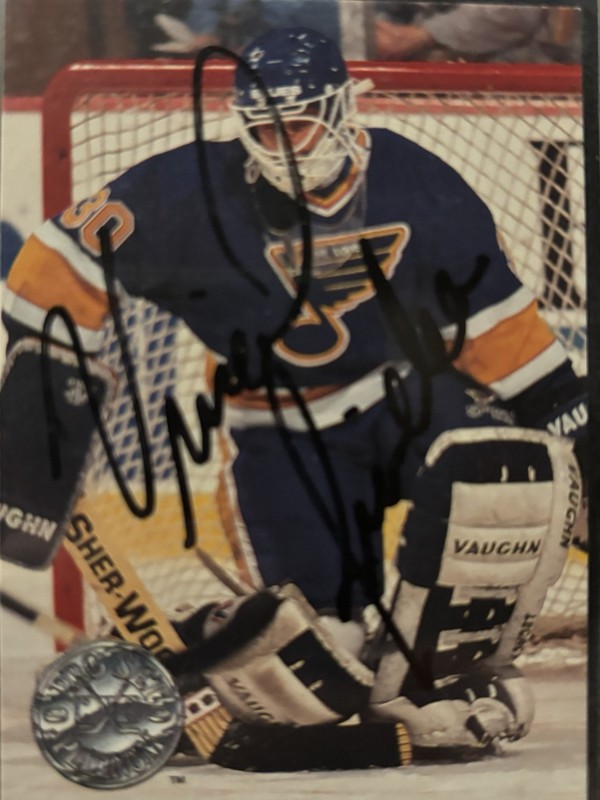 Vincent Riendeau St. Louis Blues autographed card (1991 Pro Set Platinum #112)