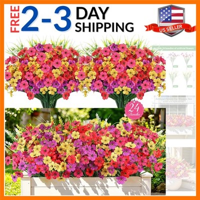 24 Bundles Realistic Fake Flowers for Outdoors, No Fade Faux Silk Flowers & A...
