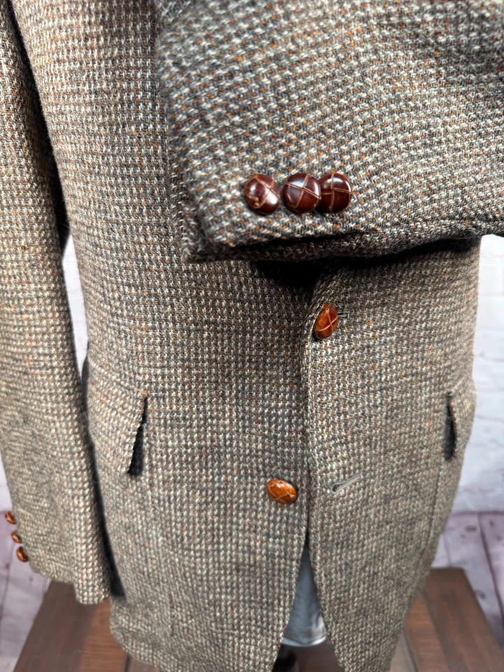 HARRIS TWEED Mens Brown SUNBRELLA Weave Wool Sport Coat Blazer Jacket SIZE 39R - Image 4 of 4