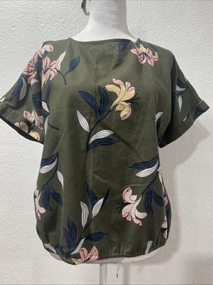 LIZ CLAIBORNE Women  Boat Neck   Lily Print SZ S Linen Cotton