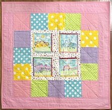 Baby Quilt Handmade Girl's Pink Polka Dot Animals Patchwork Crib 40" x 40" NEW