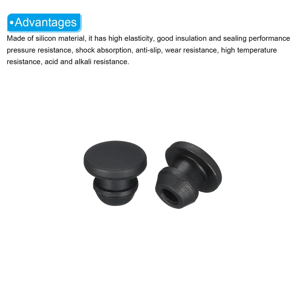 20 piezas tapones de silicona con orificio de bloqueo a presión de 5,5 mm/0,22 pulgadas de diámetro negro Foto 4 de 4