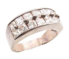 925 Sterling Silver Vintage Ring Square Cut CZ Double Row Band Sz 8 RG35147
