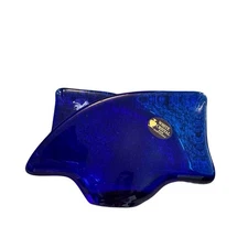 Vintage Napkin Holder Glass Shaped Cobalt Blue EUC White Crystal Made In Italy