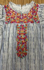 THML Anthropologie Womens Blue White Striped Embroidered Shift Dress Size M