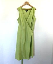 Avenue Womens Linen Blend Wrap Maxi Dress Size 16 Green Coastal Vacation Travel