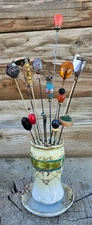 Lot Of 16 Beautiful Antique & Vintage Decorative Hat Pins in Holder
