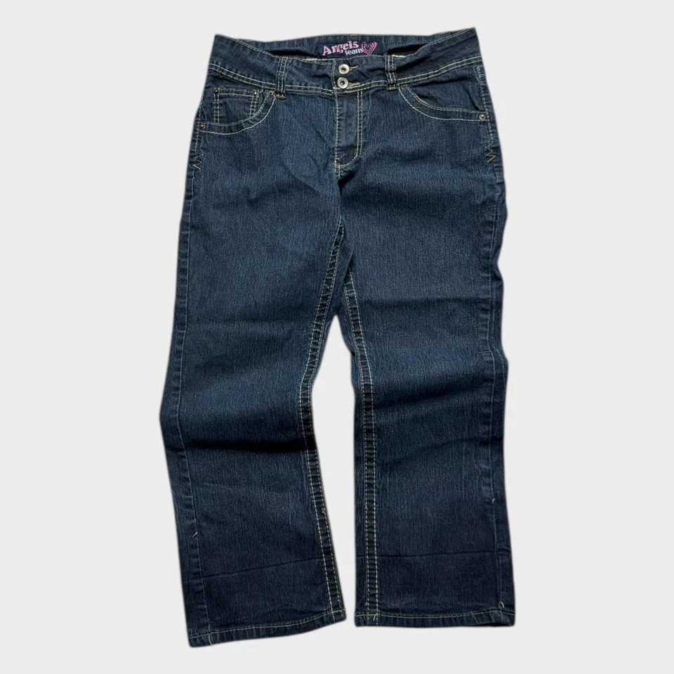 Pantalones de mezclilla Angels USA para mujer azul marino Y2K bordados calce holgado vintage talla 32x25 Foto 2 de 4