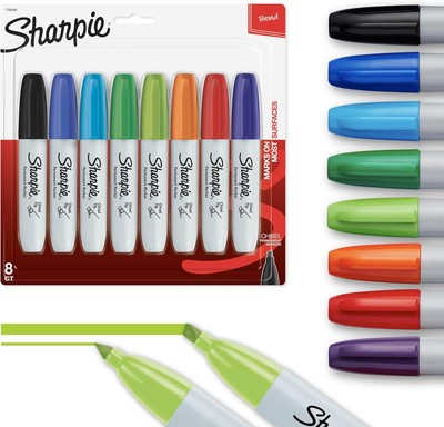 Sharpie Permanent Markers, Chisel 8 Count (Pack of 1), Colors may vary 