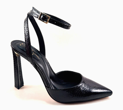Jessica Simpson Ocanna Black Snake Print Pointed Toe High Heels Ankle Strap Pump