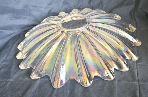 Federal Glass 11" Bowl Iridescent Carnival Celestial Scalloped Edge Atomic MCM - Picture 2 of 12