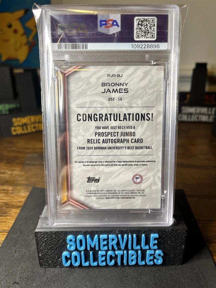 2023 Bowman University Chrome Bronny James Prospect Jumbo Relic Auto /99 PSA 9 - Image 2 of 2