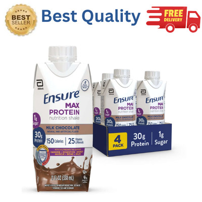 Ensure Max Protein Shake Milk Chocolate 30g Protein 11oz 4 Pack Gluten Free